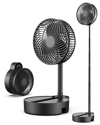 Koonie ZD501 10000mAh Portable Fan, 8 Inch Foldable Stand/Desk Fan up to 20 Hours Night Light Battery Powered Fan Cordless Height Adjustable Super Quiet Fan for Home, Camping, Travel, Black
