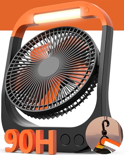 Koonie F681 8in 20000mAh Camping Fan with Timer, LED Lantern and Hook, 90hrs Rechargeable Battery USB Fan with 4 Speeds, 350°Head Rotation, Desk Table Fan for Bedroom, Outdoor, Tent, Travel, Picnic