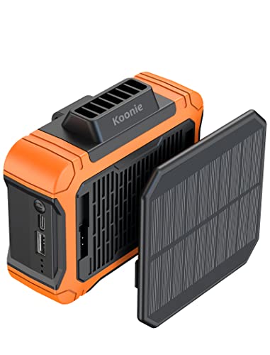 Koonie NF201 10000mAh Waist Clip Fan with Solar Panel, 30H Working Time, Personal LED Light, Battery Powered Belt Fan, Strong Airflow, 3 Speeds, Body for Outdoor, Working, Camping, Hiking