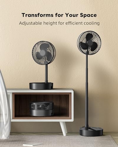 Koonie ZD501 10000mAh Portable Fan, 8 Inch Foldable Stand/Desk Fan up to 20 Hours Night Light Battery Powered Fan Cordless Height Adjustable Super Quiet Fan for Home, Camping, Travel, Black