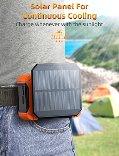Koonie NF201 10000mAh Waist Clip Fan with Solar Panel, 30H Working Time, Personal LED Light, Battery Powered Belt Fan, Strong Airflow, 3 Speeds, Body for Outdoor, Working, Camping, Hiking