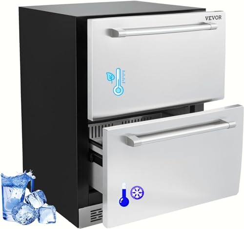 VEVOR B0D2WXL38B 24 inch Undercounter Refrigerator, 2 Drawer Refrigerator with Different Temperature, 4.87 Cu.ft. Capacity, Waterproof Indoor and Outdoor Under Counter Freezer Fridge for Home and Commercial Use