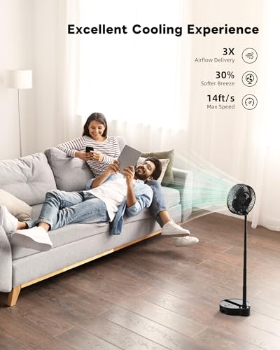 Koonie ZD501 10000mAh Portable Fan, 8 Inch Foldable Stand/Desk Fan up to 20 Hours Night Light Battery Powered Fan Cordless Height Adjustable Super Quiet Fan for Home, Camping, Travel, Black