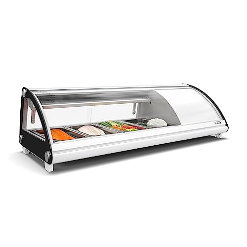 KoolMore KM-SR46-WH Glass Sushi Display Case Refrigerator ETL Listed with Stainless Steel Trays, Countertop Storage with Rear Access, Temperature Control, and LED Lighting in White, 46 in. (4 Pan)