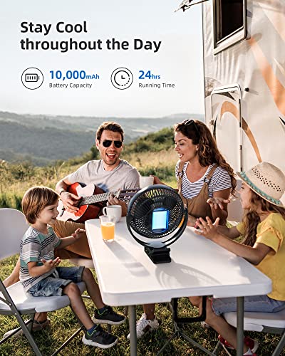 Koonie WH110 10000mAh Clip on Fan Rechargeable, 8-Inch Battery Operated Desk Fan, USB Fan with 4 Speeds, Strong Airflow Sturdy Clamp for Golf Cart Office Desk Outdoor Travel Camping Tent Gym Treadmill,Black