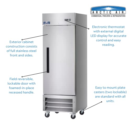 Arctic Air AF23 One-Section Solid Commercial Reach-In Freezer, Stainless Steel, 120v, 23 Cu Ft NSF
