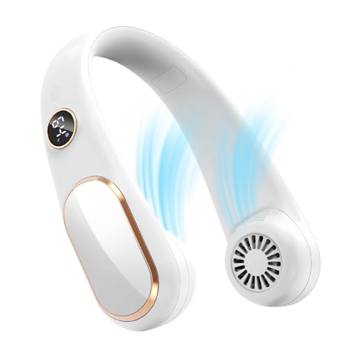 Koonie NF234 Fan Rechargeable 5 Speeds, Portable Personal Fan, Hands Free Bladeless Fan, Battery Operated Wearable Fan Adjustable, Screen Design, 4-12 Hours, Cooling Fan For Travel, Outdoor, Indoor