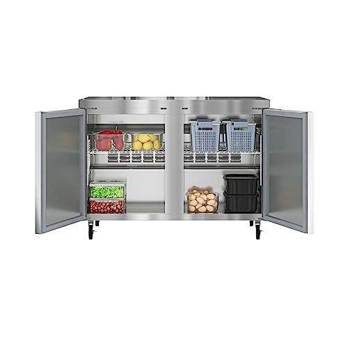 KoolMore KM-UCR-2DSS 48 in. Two-Door Commercial Undercounter Refrigerator in Stainless Steel with Casters, ETL Listed, 11 cu. ft, Silver