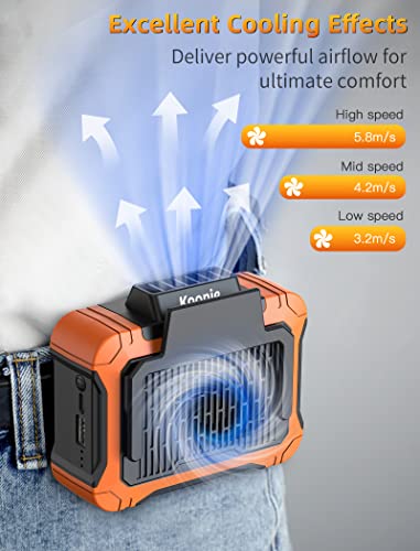 Koonie NF201 10000mAh Waist Clip Fan with Solar Panel, 30H Working Time, Personal LED Light, Battery Powered Belt Fan, Strong Airflow, 3 Speeds, Body for Outdoor, Working, Camping, Hiking