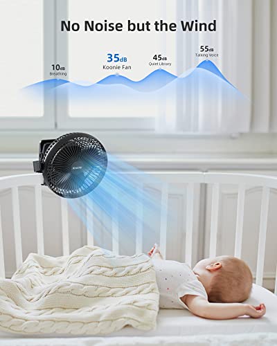 Koonie WH110 10000mAh Clip on Fan Rechargeable, 8-Inch Battery Operated Desk Fan, USB Fan with 4 Speeds, Strong Airflow Sturdy Clamp for Golf Cart Office Desk Outdoor Travel Camping Tent Gym Treadmill,Black