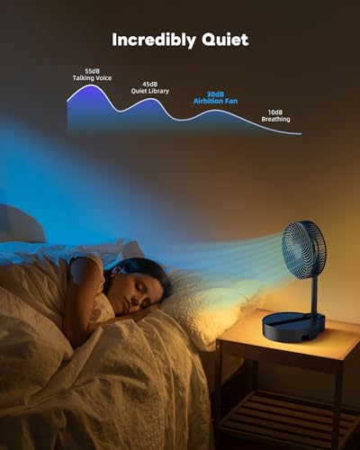 Koonie ZD501 10000mAh Portable Fan, 8 Inch Foldable Stand/Desk Fan up to 20 Hours Night Light Battery Powered Fan Cordless Height Adjustable Super Quiet Fan for Home, Camping, Travel, Black