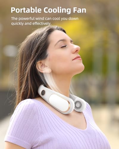 Koonie NF234 Fan Rechargeable 5 Speeds, Portable Personal Fan, Hands Free Bladeless Fan, Battery Operated Wearable Fan Adjustable, Screen Design, 4-12 Hours, Cooling Fan For Travel, Outdoor, Indoor