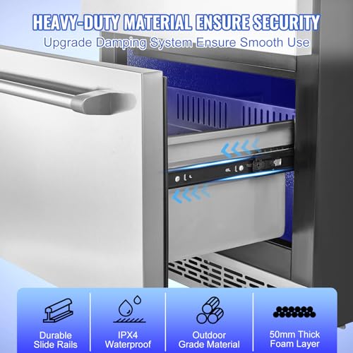 VEVOR B0D2WXL38B 24 inch Undercounter Refrigerator, 2 Drawer Refrigerator with Different Temperature, 4.87 Cu.ft. Capacity, Waterproof Indoor and Outdoor Under Counter Freezer Fridge for Home and Commercial Use