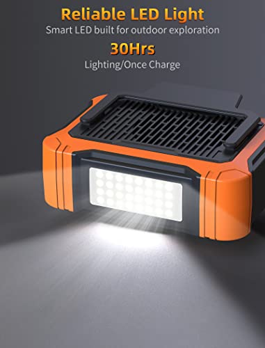 Koonie NF201 10000mAh Waist Clip Fan with Solar Panel, 30H Working Time, Personal LED Light, Battery Powered Belt Fan, Strong Airflow, 3 Speeds, Body for Outdoor, Working, Camping, Hiking