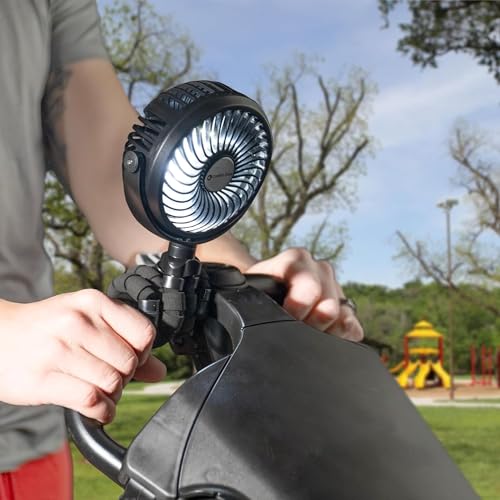 Comfort Zone MTD08-GRY Flexible Tri-Pod Stroller Fan, Rechargeable, Mini, Portable, 4 inch, 3 Speed, 2-3 Hour Charge Time, Secure Hold, Ideal for Strollers, Cribs, Car Seats, or Children’s Room