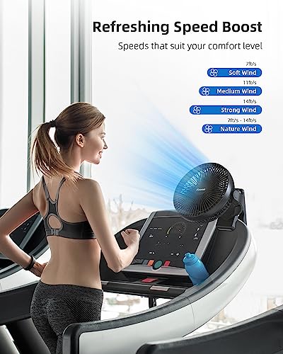 Koonie WH110 10000mAh Clip on Fan Rechargeable, 8-Inch Battery Operated Desk Fan, USB Fan with 4 Speeds, Strong Airflow Sturdy Clamp for Golf Cart Office Desk Outdoor Travel Camping Tent Gym Treadmill,Black