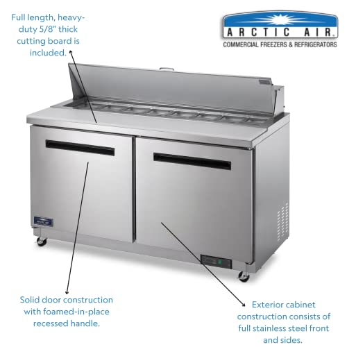 Arctic Air AMT60R 61.25 Inch Two Door Mega Top Refrigerated Sandwich/Salad Prep Table With Refrigerated Base, 115v, Stainless Steel
