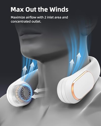 Koonie NF234 Fan Rechargeable 5 Speeds, Portable Personal Fan, Hands Free Bladeless Fan, Battery Operated Wearable Fan Adjustable, Screen Design, 4-12 Hours, Cooling Fan For Travel, Outdoor, Indoor