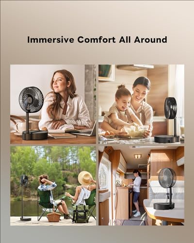 Koonie ZD501 10000mAh Portable Fan, 8 Inch Foldable Stand/Desk Fan up to 20 Hours Night Light Battery Powered Fan Cordless Height Adjustable Super Quiet Fan for Home, Camping, Travel, Black
