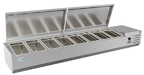 KoolMore SCDC-8P-SSL Refrigerated Prep Table 71 Inch, Silver - Pans Included