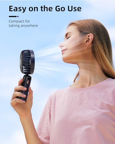 Koonie F2111 Portable Handheld Fan, Battery Operated Fan with Base, 8 Hours, Digital Display, 5 Speeds, 90° Ajustable, Rechargeable Mini Fan for Outdoor Indoor