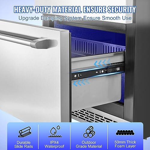 VEVOR BC-145WD 24" Undercounter Refrigerator, 2 Drawer Wine Refrigerator with Different Temperature, 4.87 Cu.ft. Capacity, Waterproof Indoor and Outdoor Under Counter Drawer Fridge for Home and Commercial Use