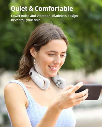 Koonie NF234 Fan Rechargeable 5 Speeds, Portable Personal Fan, Hands Free Bladeless Fan, Battery Operated Wearable Fan Adjustable, Screen Design, 4-12 Hours, Cooling Fan For Travel, Outdoor, Indoor