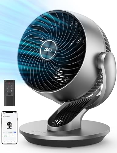 Dreo CF511S Smart Air Circulator Fan for Bedroom, 13" H Quiet Fans, 120° Vertical Manual +90° Oscillating Fan with Remote/APP/Voice Control, 70 ft, 4 Speeds, 5 Modes, 12H Timer, Table Fan for Home and Office