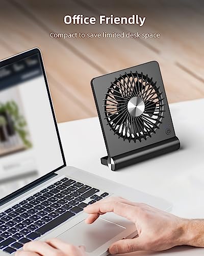 Koonie F471 Portable Desk Fan, 3.5-20hrs Battery Operated Small USB Fan with Ultra Quiet 220° Tilt Folding, Rechargeable Personal Fan with 3 Speeds Strong Wind for Home Office Desktop, Black
