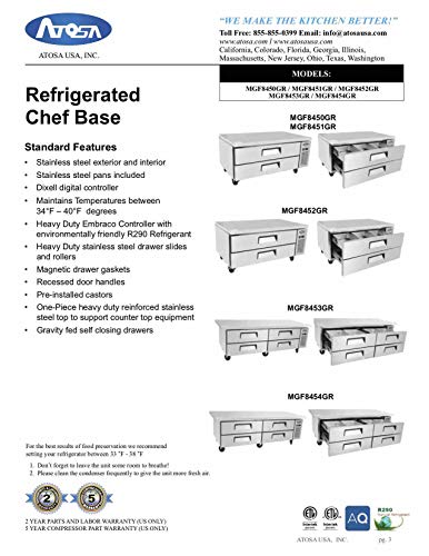 Atosa MGF8450 48" Commercial 2 Drawer Refrigerated Chef Base