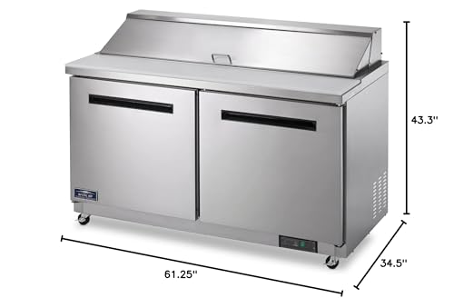 Arctic Air AMT60R 61.25 Inch Two Door Mega Top Refrigerated Sandwich/Salad Prep Table With Refrigerated Base, 115v, Stainless Steel