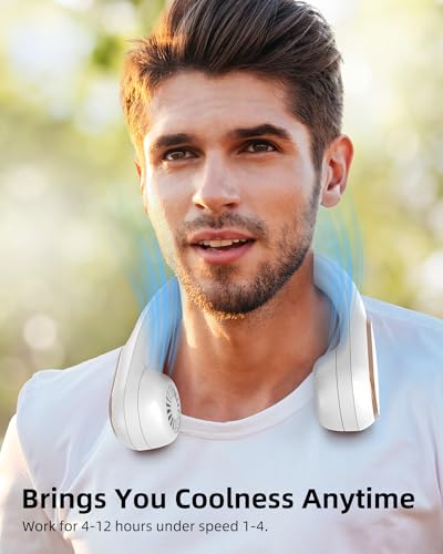 Koonie NF234 Fan Rechargeable 5 Speeds, Portable Personal Fan, Hands Free Bladeless Fan, Battery Operated Wearable Fan Adjustable, Screen Design, 4-12 Hours, Cooling Fan For Travel, Outdoor, Indoor