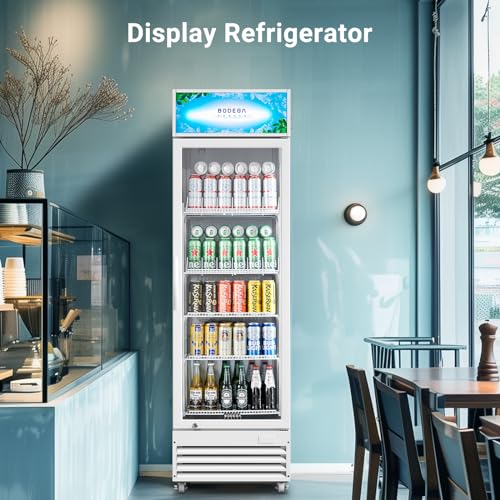 BODEGACOOLER ‎SS-P360WD-WT Commercial Merchandiser Refrigerator Beverage Display Refrigerator,12.5 Cu.Ft Display Refrigerator,LED Light Drink Bar Cooler with Adjustable Shelves,Glass Door Beverage Cooler,White