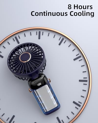 Koonie F2111 Portable Handheld Fan, Battery Operated Fan with Base, 8 Hours, Digital Display, 5 Speeds, 90° Ajustable, Rechargeable Mini Fan for Outdoor Indoor