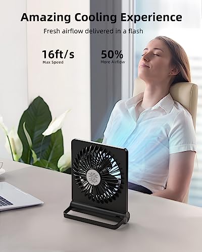 Koonie F471 Portable Desk Fan, 3.5-20hrs Battery Operated Small USB Fan with Ultra Quiet 220° Tilt Folding, Rechargeable Personal Fan with 3 Speeds Strong Wind for Home Office Desktop, Black