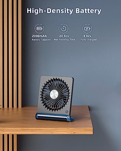 Koonie F471 Portable Desk Fan, 3.5-20hrs Battery Operated Small USB Fan with Ultra Quiet 220° Tilt Folding, Rechargeable Personal Fan with 3 Speeds Strong Wind for Home Office Desktop, Black
