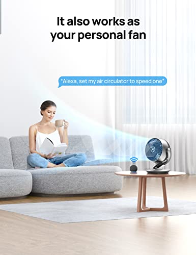 Dreo CF511S Smart Air Circulator Fan for Bedroom, 13" H Quiet Fans, 120° Vertical Manual +90° Oscillating Fan with Remote/APP/Voice Control, 70 ft, 4 Speeds, 5 Modes, 12H Timer, Table Fan for Home and Office