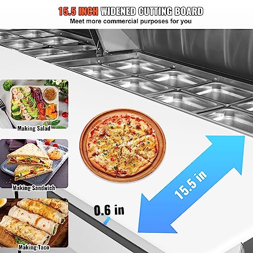 VEVOR B0C8TP2BJ5 Commercial Refrigerator, 72" Sandwich & Salad Prep Table, 17.73 Cu. Ft Stainless Steel Refrigerated Food Prep Station with 18 Pans, Cut Board, 3 Door Worktop Fridge with lock for Restaurant