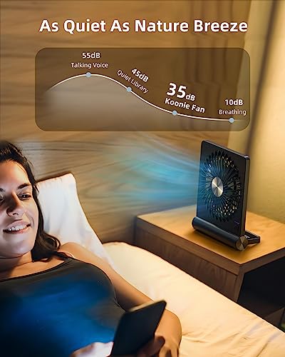 Koonie F471 Portable Desk Fan, 3.5-20hrs Battery Operated Small USB Fan with Ultra Quiet 220° Tilt Folding, Rechargeable Personal Fan with 3 Speeds Strong Wind for Home Office Desktop, Black