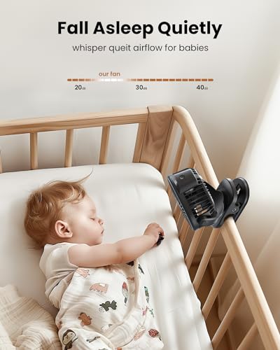 Koonie B0CRTPYP1B Portable Clip On Fan, Small USB Fan Battery Operated, 3 Speed Rechargeable Mini Fan With LED Display, 360° Rotate Personal Cooling Desk Fan for Stroller Travel Camping Golf Gym