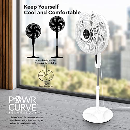 Comfort Zone CZST180SWS Smart WiFi Oscillating Stand Fan, 18 inch, 3 Speed, Wall-Mountable, Voice Control, Full-Function Timer, Adjustable Stand up to 53 inches, Tri-Curve Technology to Reduce Noise