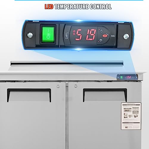 Vevor KSR-48B Commercial Sandwich & Salad Table, 12.85 Cu. Ft Thick Stainless Steel 12 Pans Cutting Board, 2 Fridge for Restaurant, Bar, Shop Food Prep Station, 48" W Refrigerator Double Door, Silver