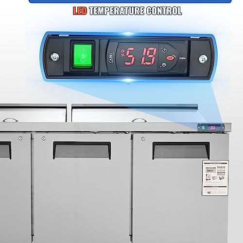 VEVOR B0C8TP2BJ5 Commercial Refrigerator, 72" Sandwich & Salad Prep Table, 17.73 Cu. Ft Stainless Steel Refrigerated Food Prep Station with 18 Pans, Cut Board, 3 Door Worktop Fridge with lock for Restaurant