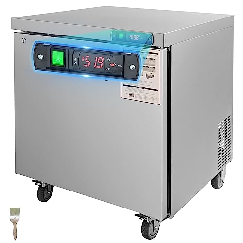 VEVOR KTR-27B Commercial Refrigerator, 28" Undercounter Worktop Refrigerator, 7.4 Cu. Ft Thick Stainless Steel Refrigerated Single Door Worktop Fridge with lock for Bar