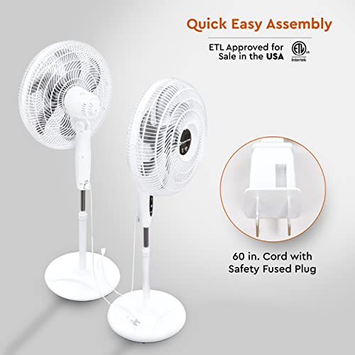 Comfort Zone CZST180SWS Smart WiFi Oscillating Stand Fan, 18 inch, 3 Speed, Wall-Mountable, Voice Control, Full-Function Timer, Adjustable Stand up to 53 inches, Tri-Curve Technology to Reduce Noise