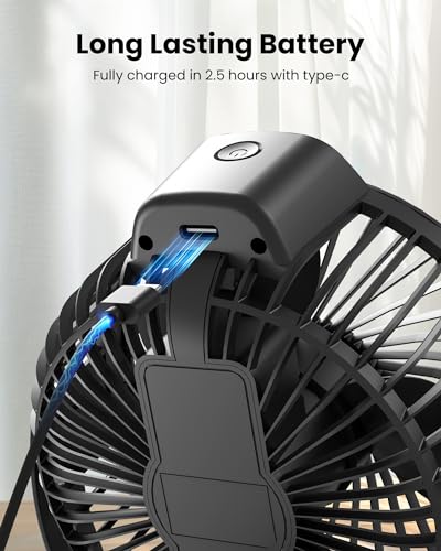 Koonie B0CRTPYP1B Portable Clip On Fan, Small USB Fan Battery Operated, 3 Speed Rechargeable Mini Fan With LED Display, 360° Rotate Personal Cooling Desk Fan for Stroller Travel Camping Golf Gym