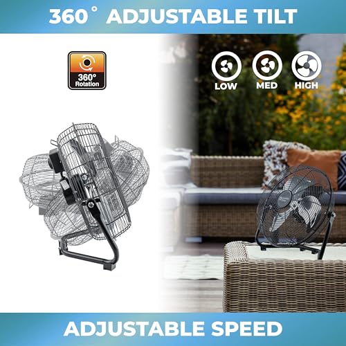 Comfort Zone CZHV12B Cradle Floor Fan, 12 inch, 3 Speed, High Velocity, 180 Degree Adjustable Tilt, All-Metal, Carry Handle, Rubber Feet, Airflow 15.42 ft/sec, Ideal for Home, Bedroom & Office