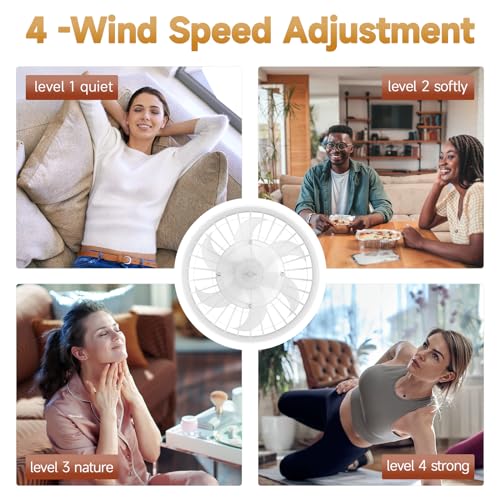 Acesal Socket Fan Light - 13 Inch Flush Mount Ceiling Fans with Lights and Remote, 3 Colors Led Smooth Dimming, 4 Speeds, E26 Modern Ceiling Fan with Light for Bedroom/Living Room/Garage/Kitchen-White