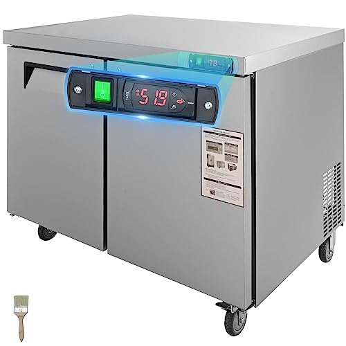 VEVOR B0C8TKF5MM Commercial Refrigerator, 48" Worktop Undercounter Refrigerator, 12.85 Cu. Ft Thick Stainless Steel Refrigerated Food Prep Station, 2 Door Worktop Fridge with lock for Restaurant, Bar, Diner