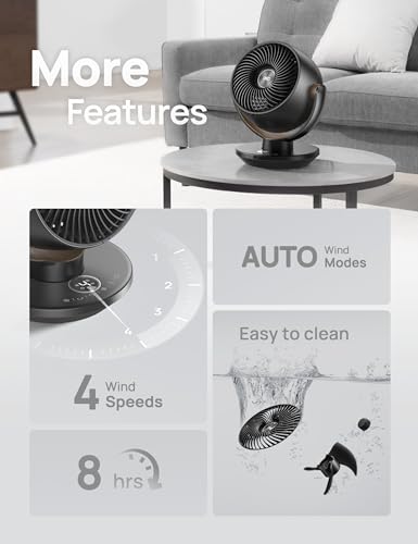 Dreo CF315 Fan for Bedroom, Desk Air Circulator Fan with Remote, 11 Inch Table Fans for Whole Room, 60ft Powerful Airflow, 120° Vertical Manual +90° Oscillating Fan, 4 Speeds, 8H Timer, Quiet Fan, Home